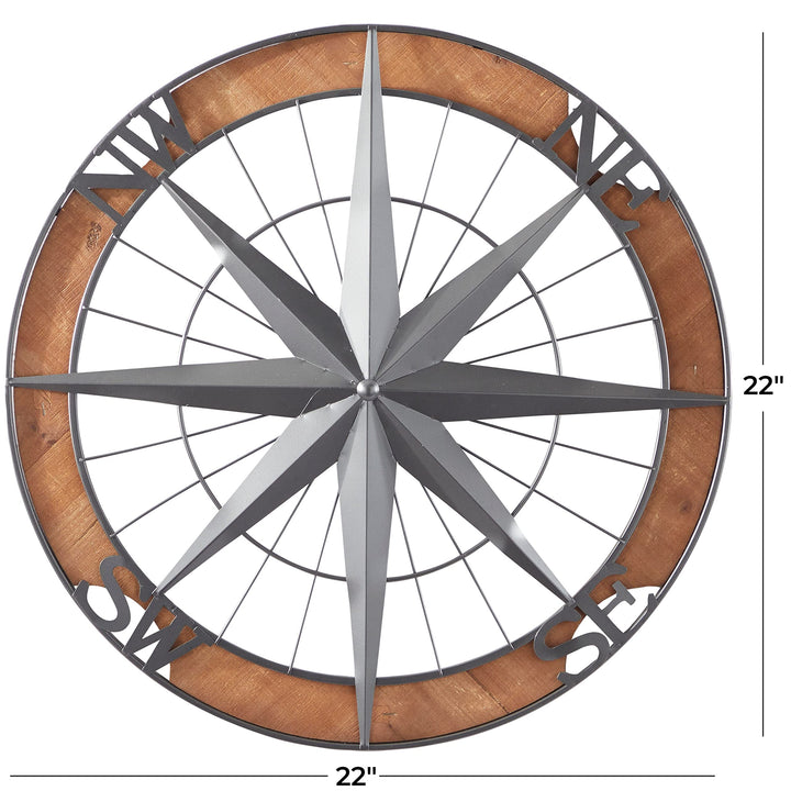 Grey Metal Nautical Compass Wall Coastal - Diamond Home USA
