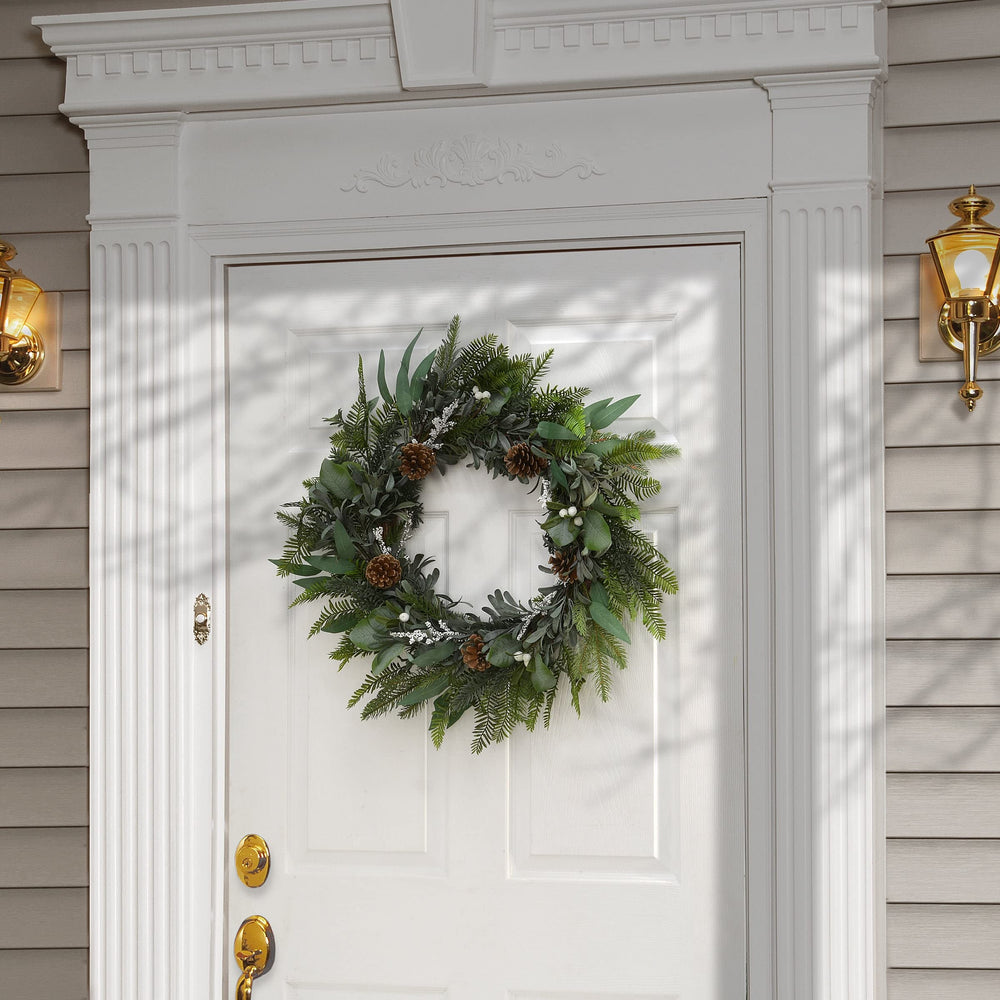 24" Mixed Leaf Christmas Wreath Green 24 in Un-lit - Diamond Home USA