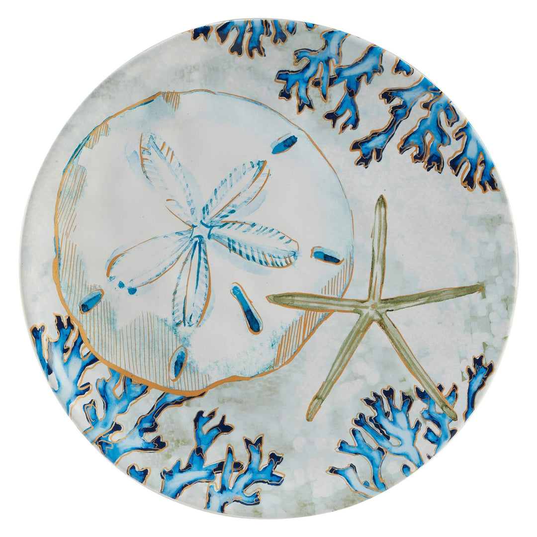 Shells 8.5-inch SaladDessert Plates Set of 4 Blue Gold Grey Coastal Casual - Diamond Home USA
