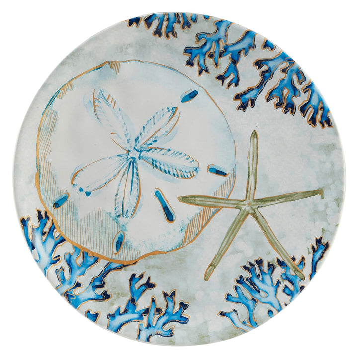 Shells 8.5-inch SaladDessert Plates Set of 4 Blue Gold Grey Coastal Casual - Diamond Home USA
