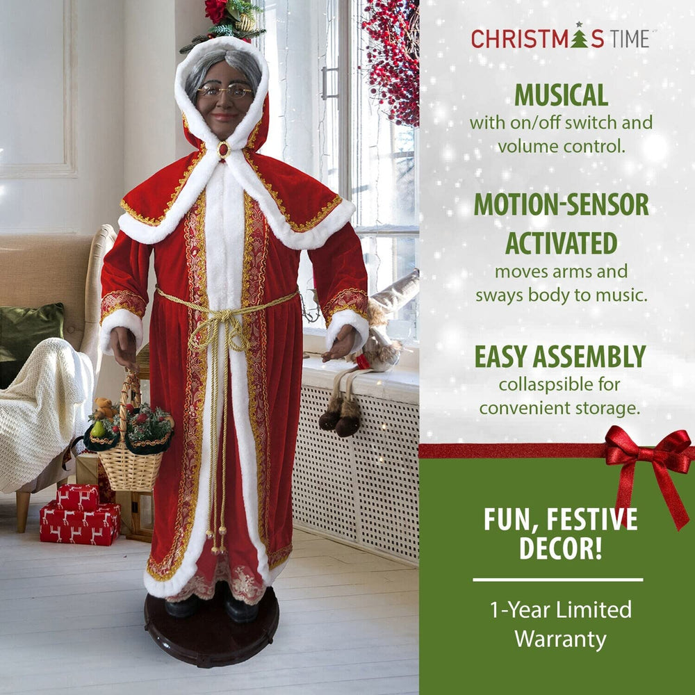 Christmas Time 58-in. African American Dancing Mrs. Claus with Hooded Cloak - Diamond Home USA