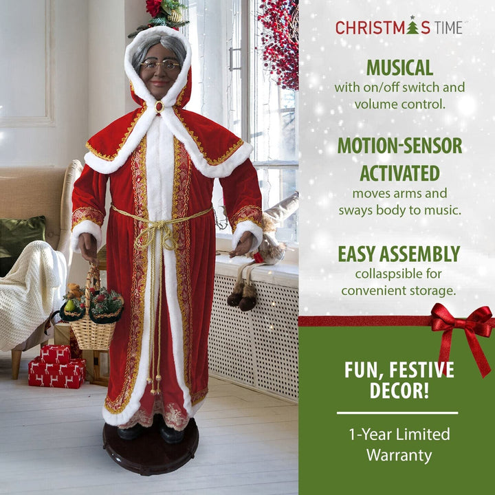 Christmas Time 58-in. African American Dancing Mrs. Claus with Hooded Cloak - Diamond Home USA