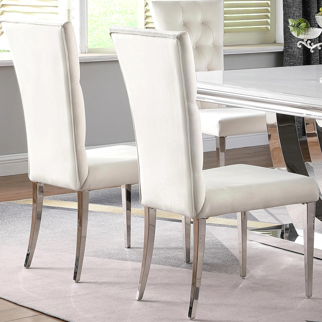 Luxurious Button Tufted White Velvet and Chrome Legs Dining Chairs (Set of 2) - Diamond Home USA
