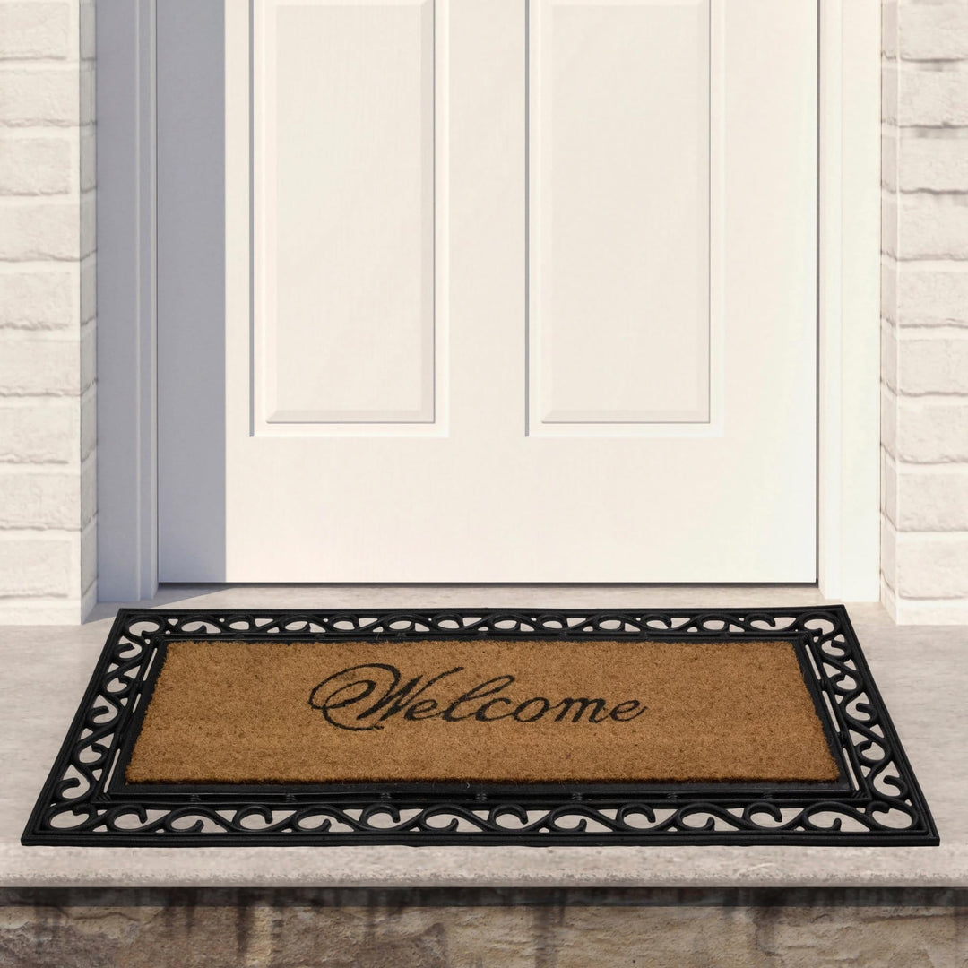 Black and Natural Coir ctangular Welcome Doormat 22" X 48" 48 Brown Classic - Diamond Home USA