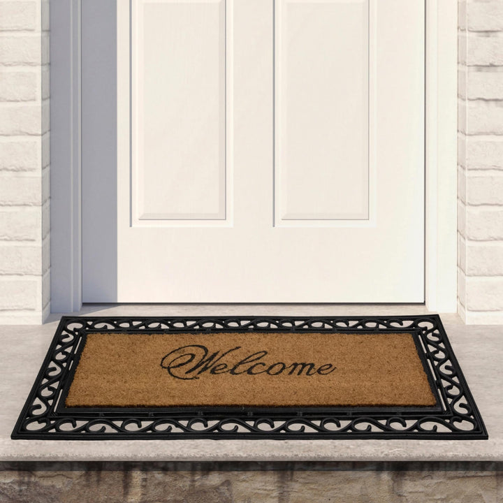 Black and Natural Coir ctangular Welcome Doormat 22" X 48" 48 Brown Classic - Diamond Home USA