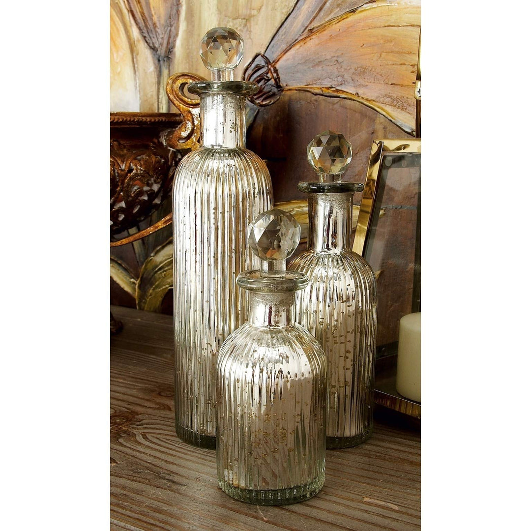 Decoractive Silver Glass Bottles with Stoppers (Set of 3) Grey Farmhouse