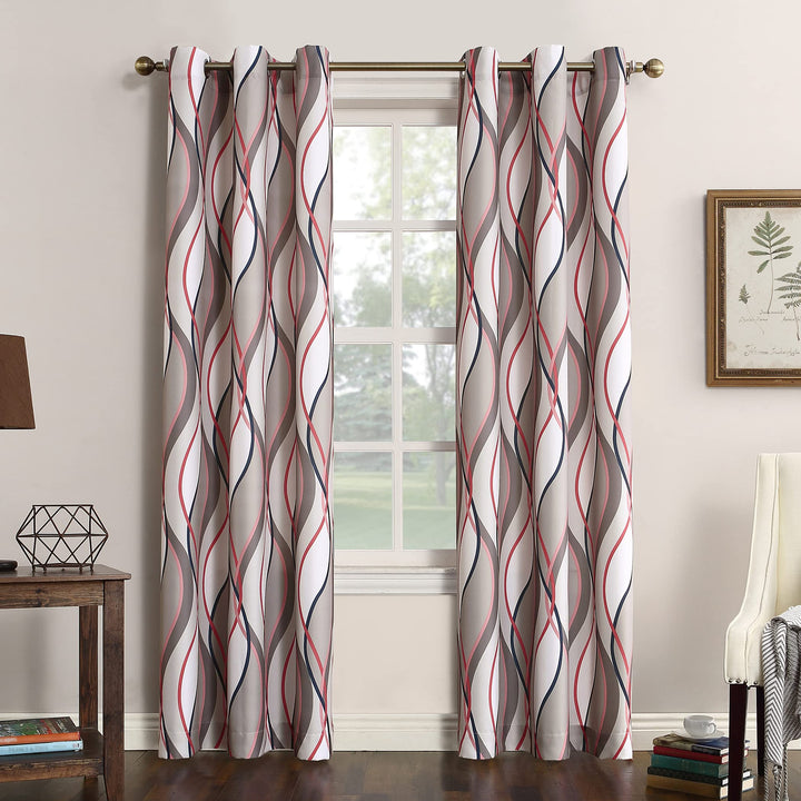 No. 918 Intersect Ogee Print Semi-Sheer Grommet Curtain Panel 48" w x 63" l - Nickel
