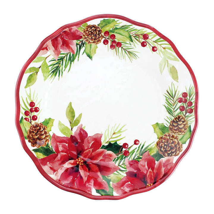16-piece Poinsettias Dinnerware Set Red Holiday Casual Round 16 Piece Dishwasher - Diamond Home USA