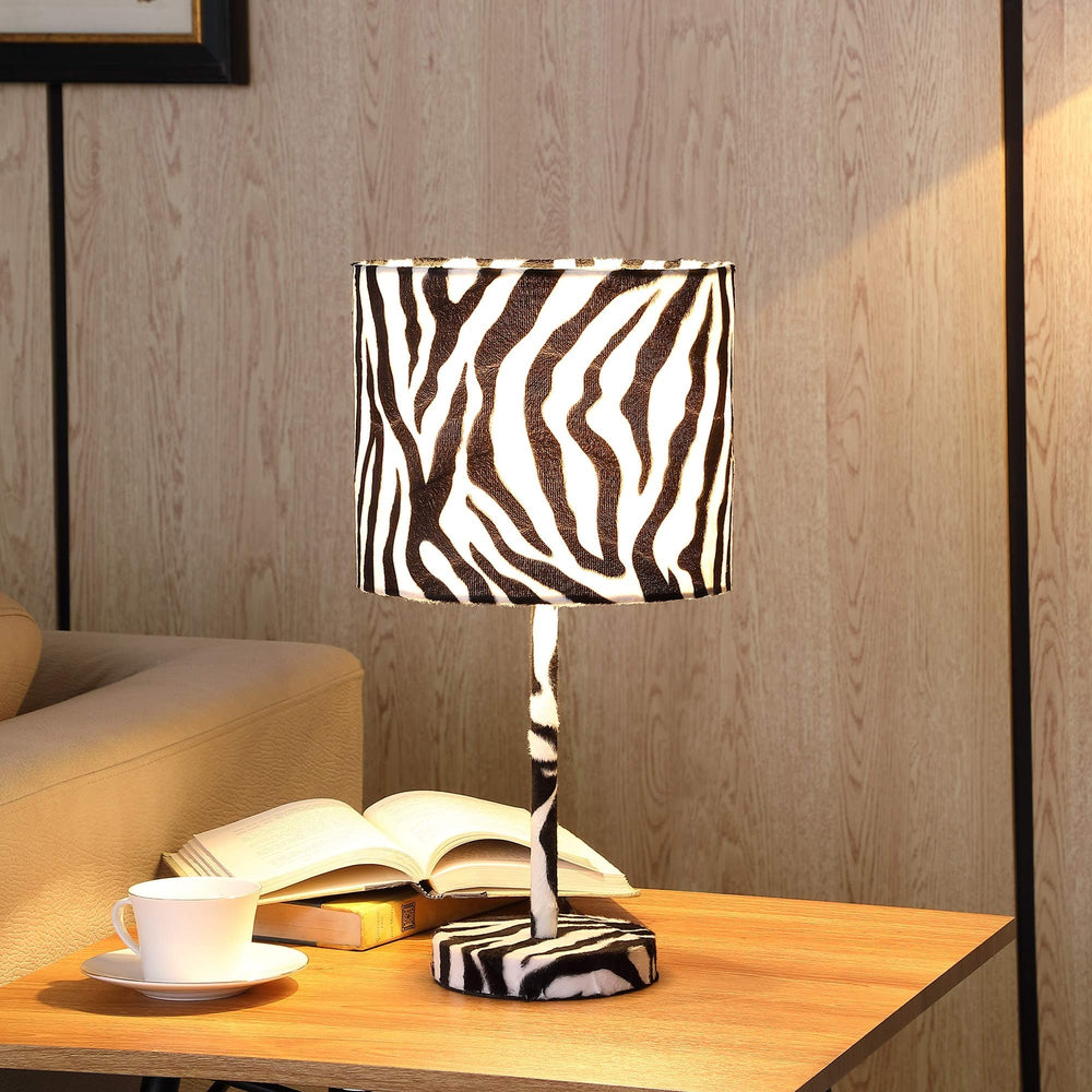 19.25 in. Suede Zebra Print Metal Table Lamp White Modern Contemporary - Diamond Home USA