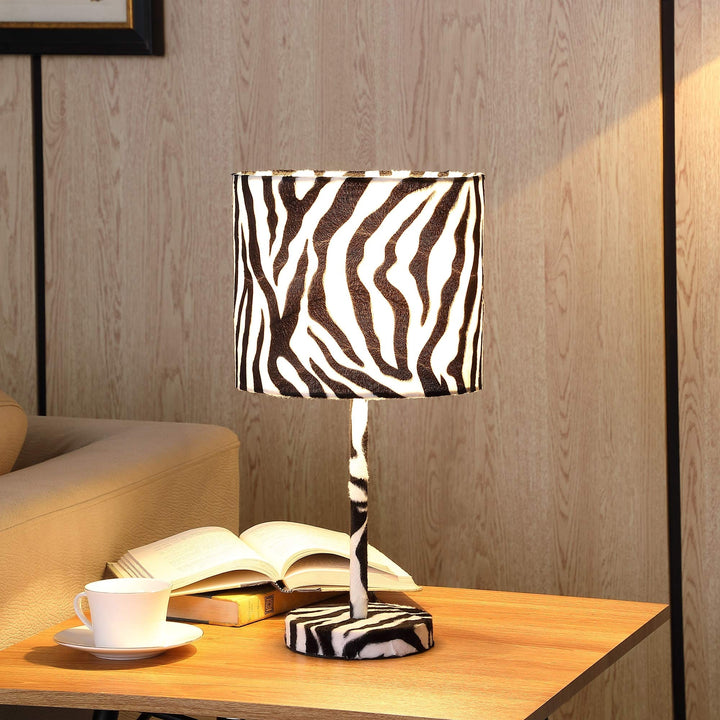 19.25 in. Suede Zebra Print Metal Table Lamp White Modern Contemporary - Diamond Home USA