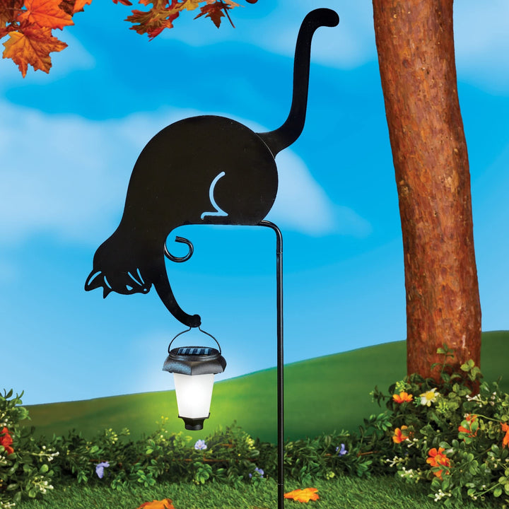 Cat Holding Solar Lantern Decorative Garden Stake 12 X 32.5 3.75 Black - Diamond Home USA
