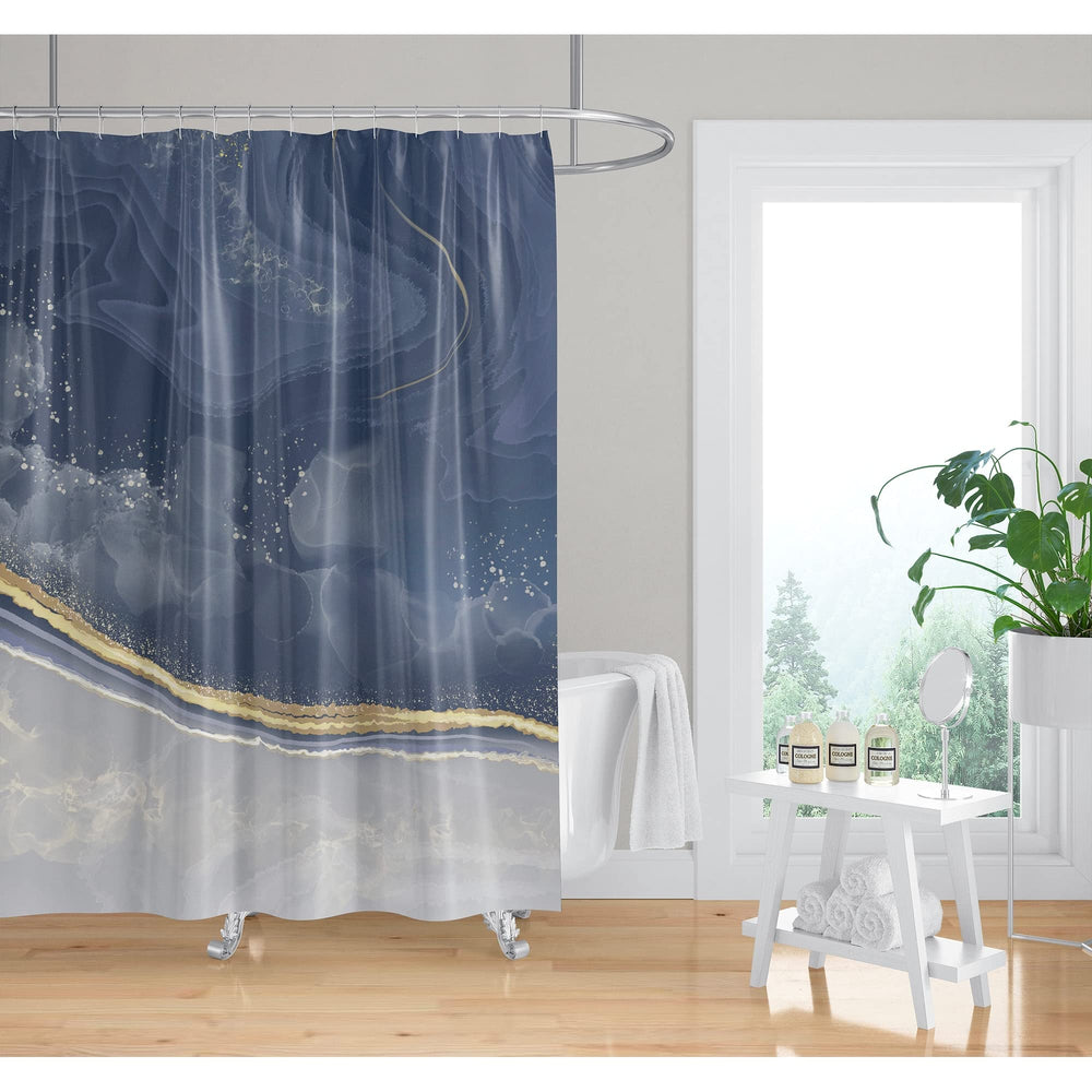 Navy Shower Curtain Blue Abstract Modern Contemporary Polyester - Diamond Home USA