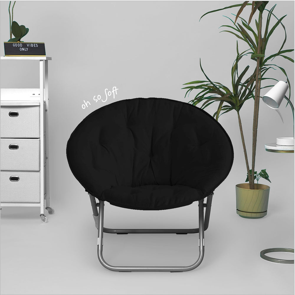 Urban Lifestyle Microsuede Foldable Saucer Chair Black 27D x 32W x 29.5H in - Diamond Home USA
