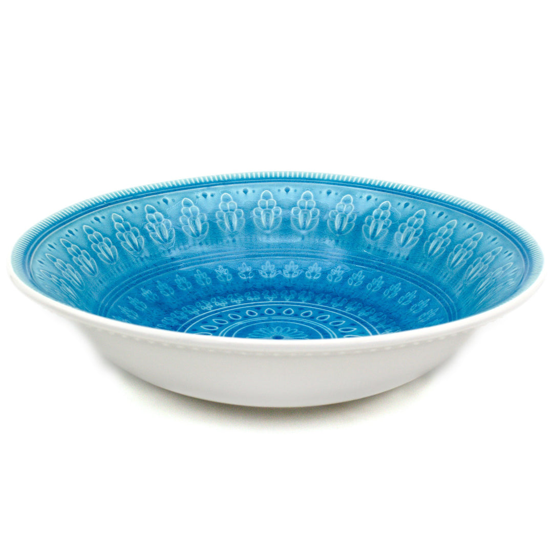 Euro Ceramica Fez Pasta 12" Serving Bowl Teardrop Mandala Design Turquoise