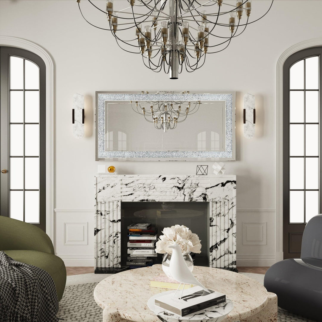 Large Crystals Diamond Embedded Venetian Wall Mirror 48" X 24" 1.1" Silver - Diamond Home USA