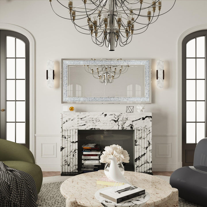 Large Crystals Diamond Embedded Venetian Wall Mirror 48" X 24" 1.1" Silver - Diamond Home USA
