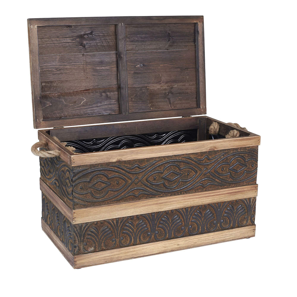 Wood/Metal Banded Storage Trunk Metal Wood - Diamond Home USA