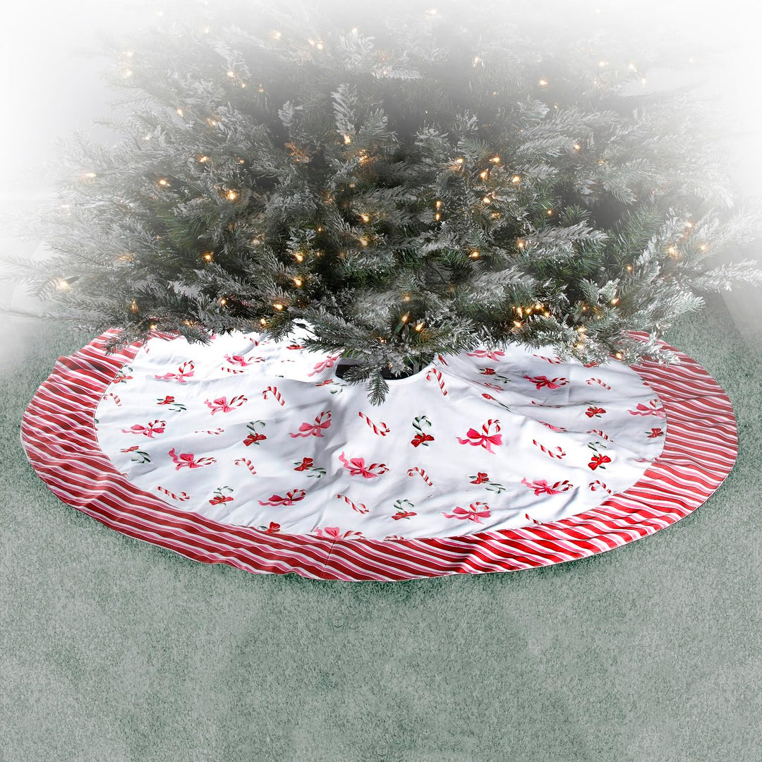 Regency International 54" Canvas Embrd Pastel Candy Cane Tree Skirt Polyester - Diamond Home USA