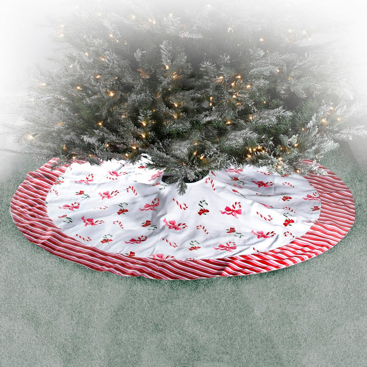 Regency International 54" Canvas Embrd Pastel Candy Cane Tree Skirt Polyester - Diamond Home USA