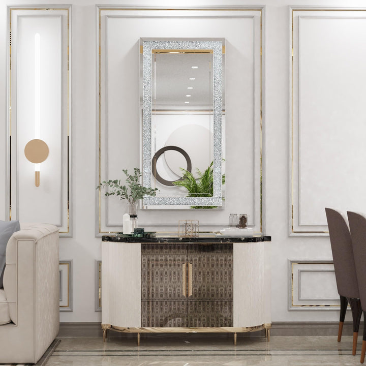 Large Crystals Diamond Embedded Venetian Wall Mirror 48" X 24" 1.1" Silver - Diamond Home USA