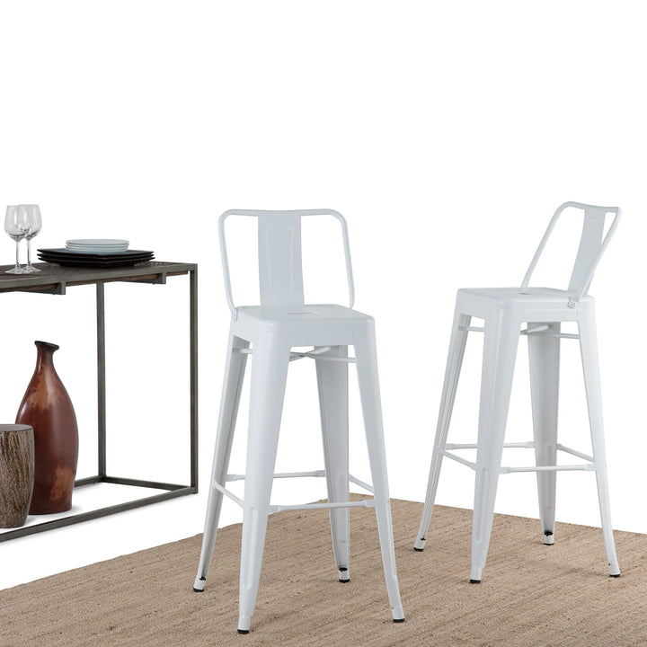 SIMPLIHOME Rayne Metal 30 inch Bar Stool (Set of 2) in White for the Dining Room - Diamond Home USA