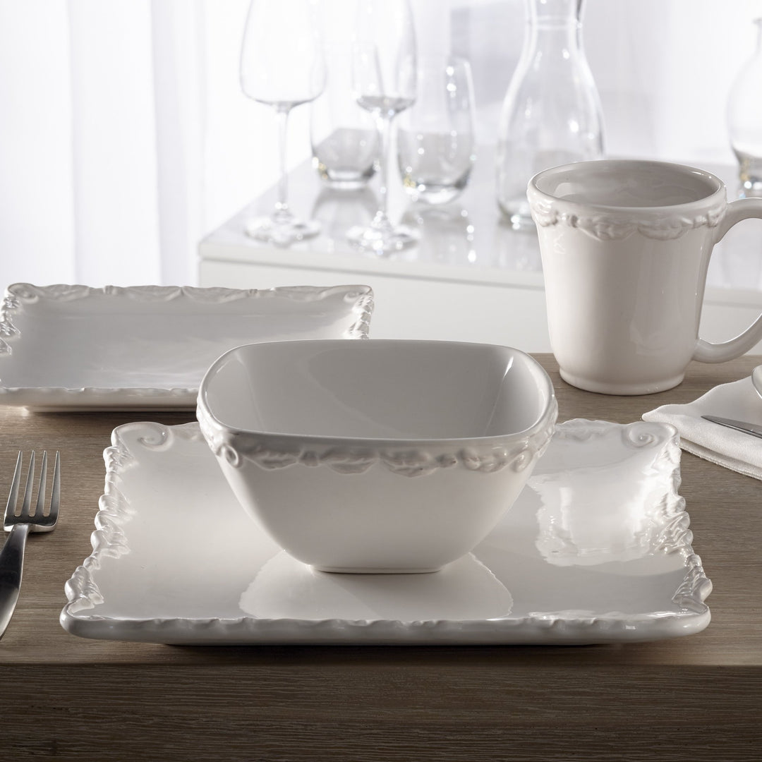American Atelier Bianca Wave Square Dinnerware Set - 16-iece Stoneware Dinner - Diamond Home USA