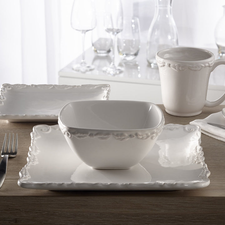 American Atelier Bianca Wave Square Dinnerware Set - 16-iece Stoneware Dinner - Diamond Home USA