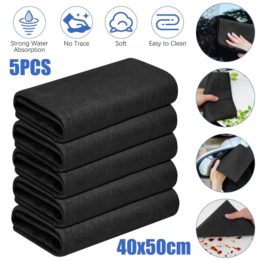 5pcs Thickened Magic Cleaning Cloth Black Solid Color Microfiber Quick Dry - Diamond Home USA