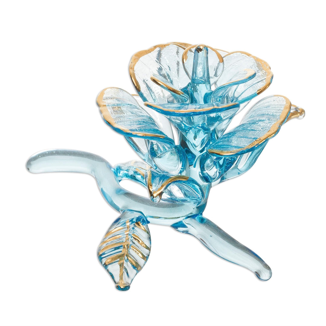 Handmade Rose Blown Glass Figurine Blue - Diamond Home USA