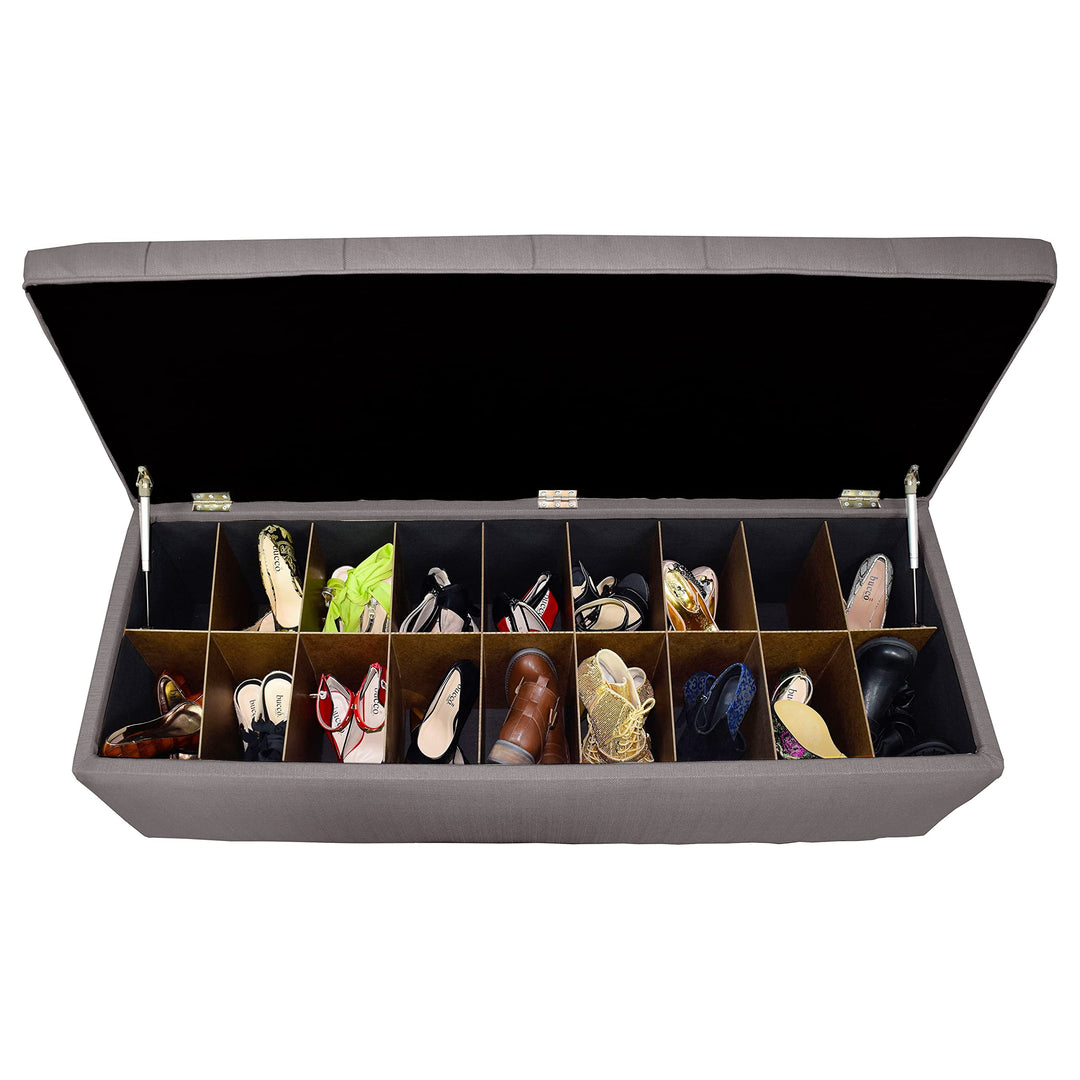 The Sole Secret Button Tufted Shoe Ottoman Storage Bench for Bedroom or Entryway Grey Large - Diamond Home USA