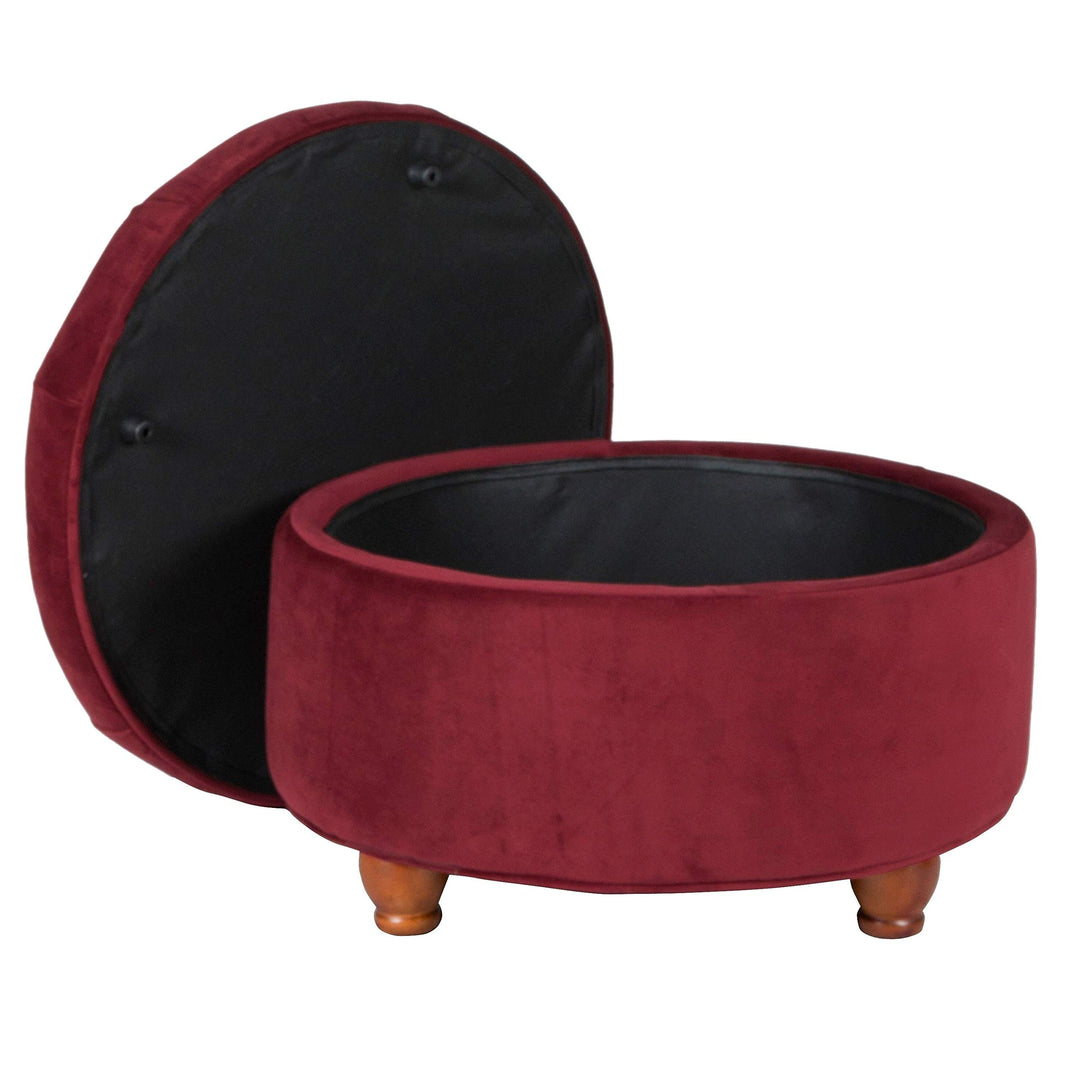 Button Tufted Velvet Berry Round Storage Ottoman Red Solid Glam Wood - Diamond Home USA
