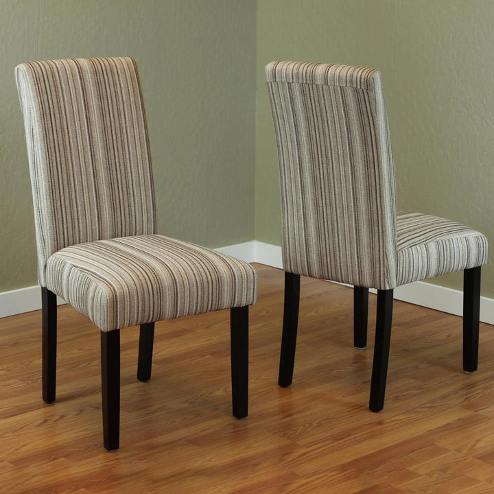Monsoon Seville Stripe Fabric Dining Chairs (Set of 2) Beige Rubberwood