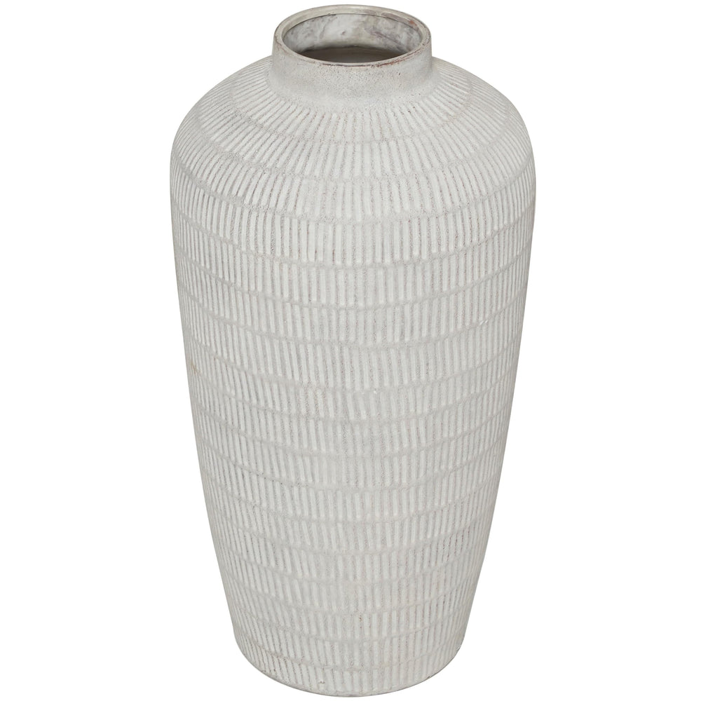 Cream Ceramic Textured Vase with Linear Pattern Off/White - Diamond Home USA