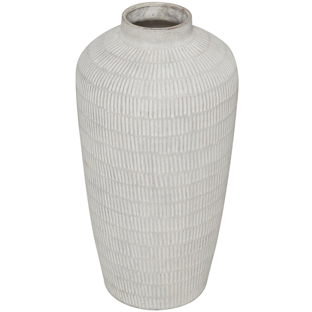 Cream Ceramic Textured Vase with Linear Pattern Off/White - Diamond Home USA