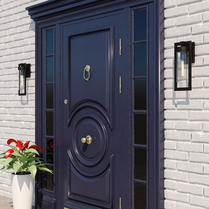 1 Light Dusk to Dawn Matte Black Contemporary Outdoor Wall Lantern Clear - Diamond Home USA