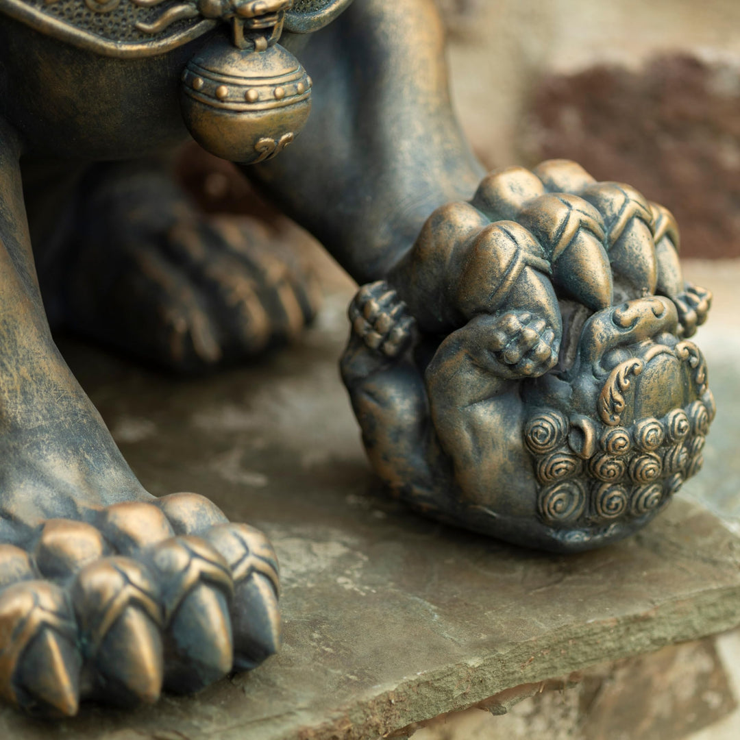 24.5" Tall Set of 2 Chinese Lions Guardian Statues Brown Oriental Magnesium - Diamond Home USA