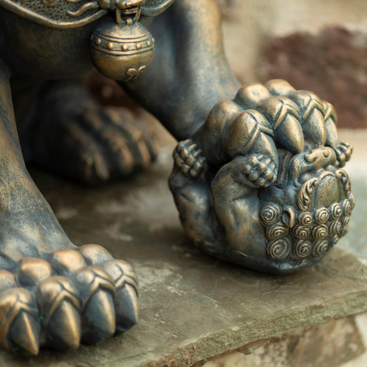 24.5" Tall Set of 2 Chinese Lions Guardian Statues Brown Oriental Magnesium - Diamond Home USA