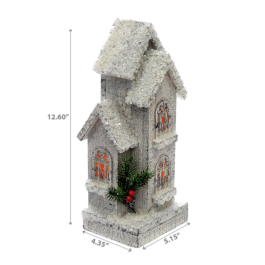 Christmas Led Snow Covered Tall House 12.6" White Wood - Diamond Home USA