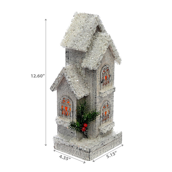 Christmas Led Snow Covered Tall House 12.6" White Wood - Diamond Home USA