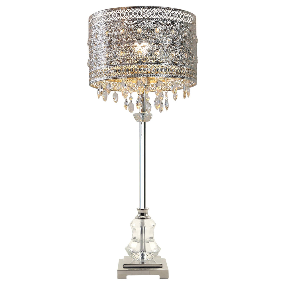 Polished Nickel and Crystal 1-Light Buffet Table Lamp - 12.2" l X 12.2" w 28.75" - Diamond Home USA