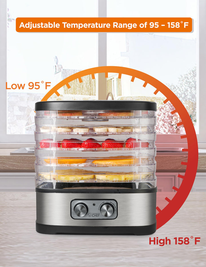 COMMERCIAL CHE ood Dehydrator with 5 Adjustable Height Trays Stainless Steel - Diamond Home USA