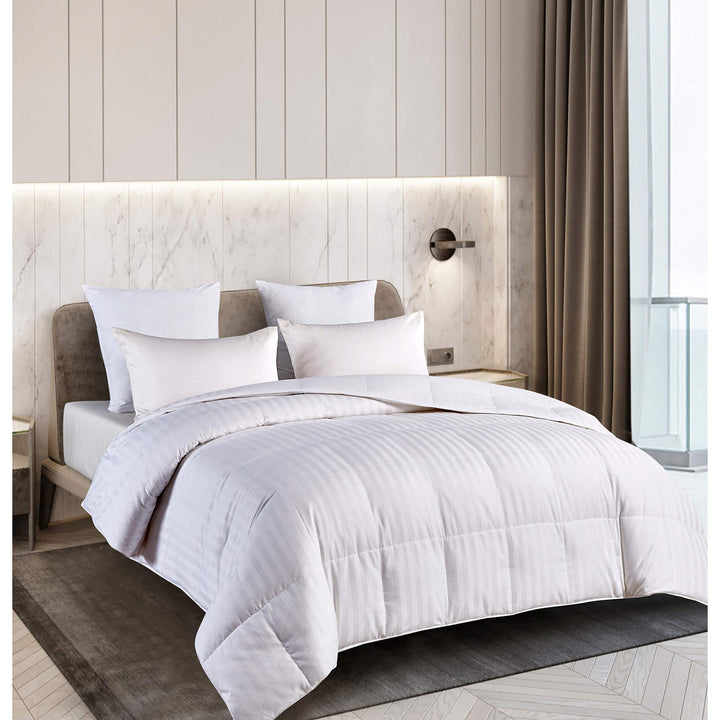Hotel Grand Oversized Damask Stripe White Down Comforter Full - Queen