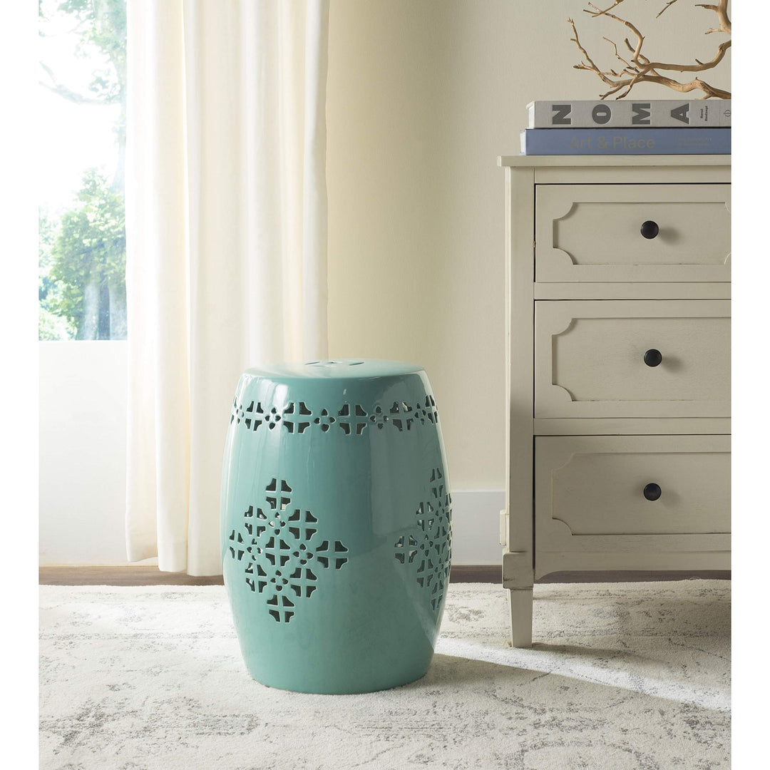 Quatrefoil Aqua Garden Stool - 14" X 18" Oriental Ceramic