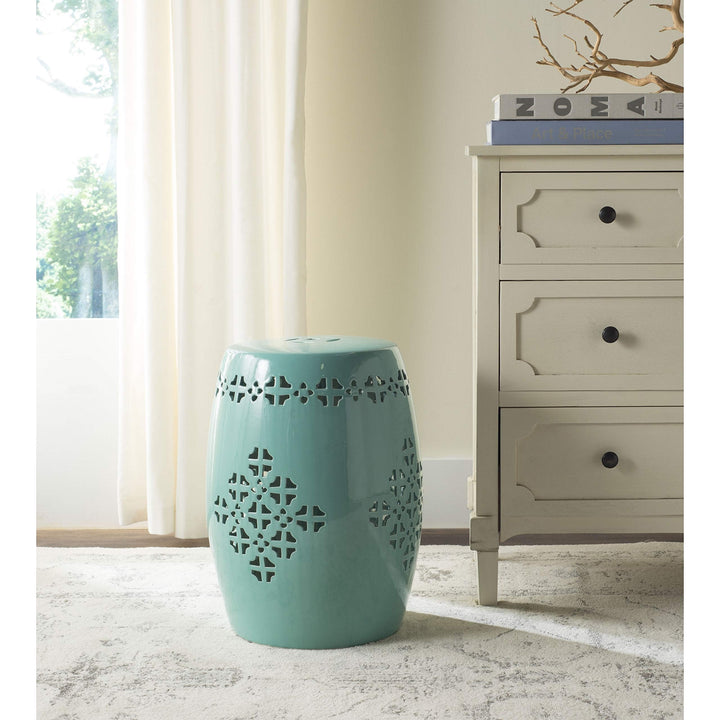 Quatrefoil Aqua Garden Stool - 14" X 18" Oriental Ceramic