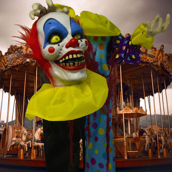 Haunted Hill Farm Life-Size Scary Talking Clown Halloween Animatronic with Touch - Diamond Home USA