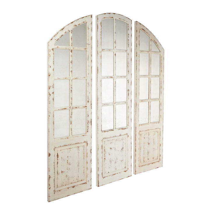 Large White Wood 3-Panel Arched Wall Mirror W Window Frame 16 X 1 60 Vintage - Diamond Home USA