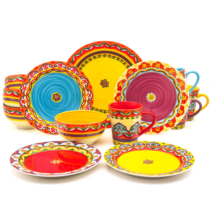 16-Piece Dinnerware Set (Service for 4) Blue Multi Color Yellow Geometric Casual - Diamond Home USA