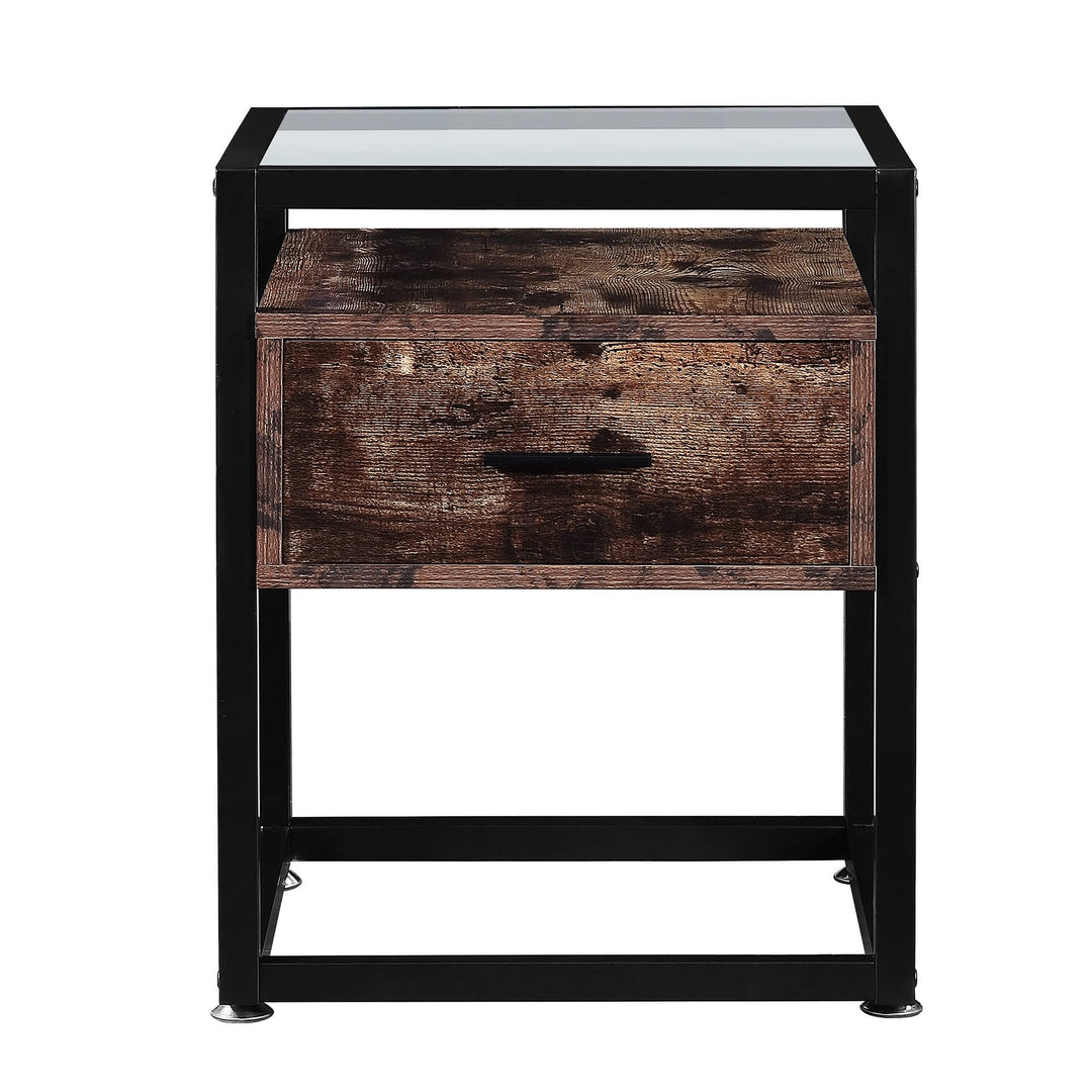 Industrial 1-Drawer End Table Nightstand with Glass Top Black Modern - Diamond Home USA