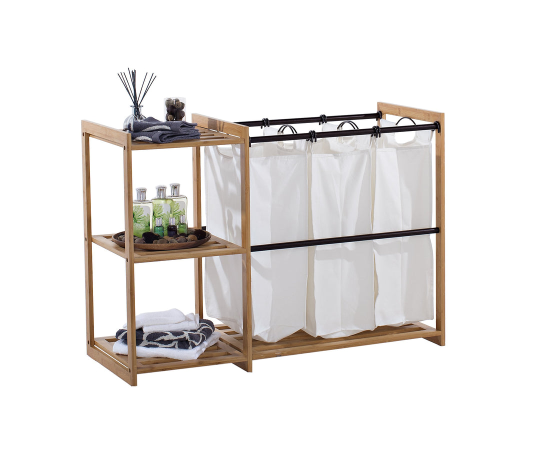 TRINITY EcoStorage 3-Bag Bamboo Laundry Station Laundry-Room Organization and