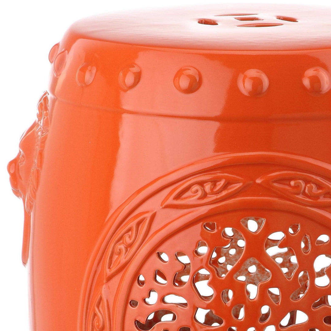Flower Drum Orange Garden Stool Ceramic - Diamond Home USA